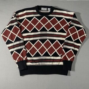 VINTAGE Aureus Sweater Mens M Diamond And Stripe Pattern 90s Y2K